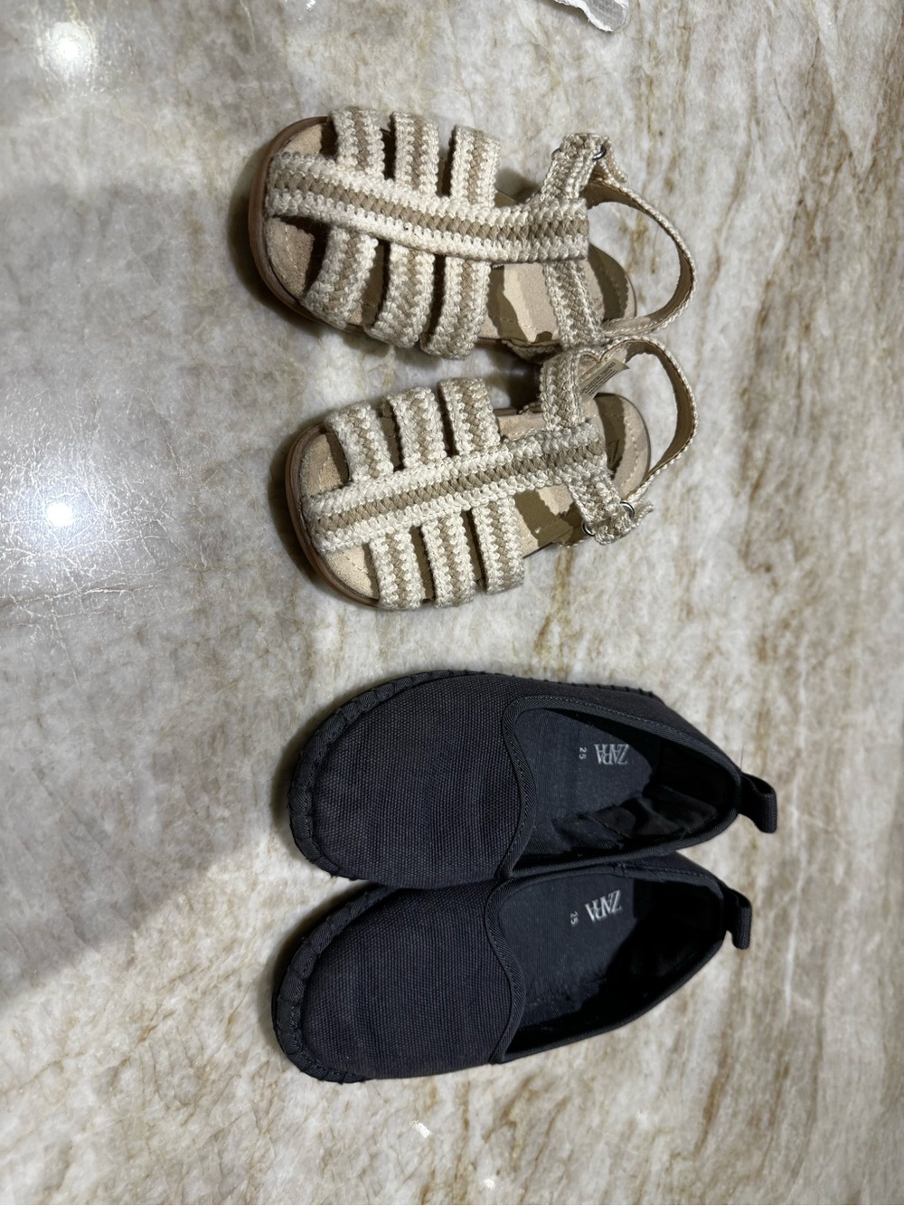 Zara Kids Black Slip-On Shoes and Cream Braided Sandals